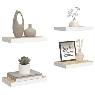 vidaXL Półki ścienne, 4 szt., kolor dębu i biel, 50x23x3,8 cm, MDF