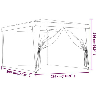 vidaXL Namiot imprezowy z 4 ścianami z siatki, niebieski, 3x4 m, HDPE