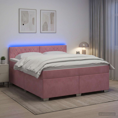 Łóżko Box Spring z materacem i LED różowy 160 x 200 cm Welur