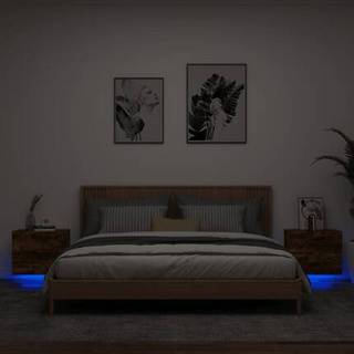 Wiszące szafki nocne z LED, 2 szt., przydymiony dąb vidaXL