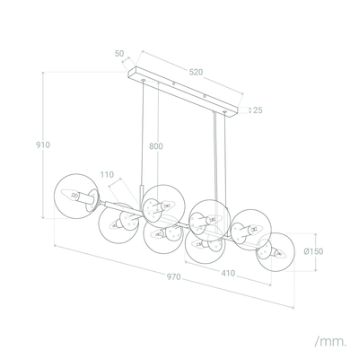 Lampa Wisząca czarna szklane kule Abruzzo Porto 8xE27
