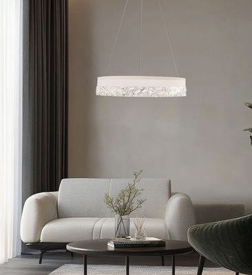 Lampa wisząca FROZI w stylu glamour – biały klosz z kryształkami – eleganckie i nowoczesne oświetlenie salonu LED