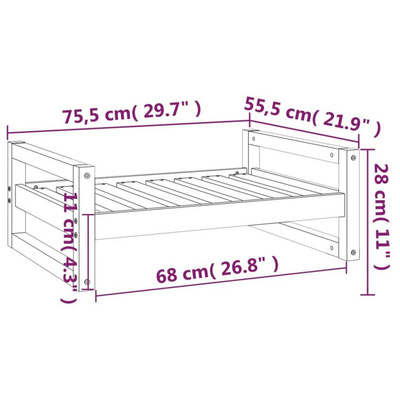 Legowisko dla psa, czarne, 75,5x55,5x28 cm, lite drewno sosnowe vidaXL