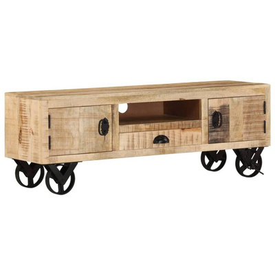 vidaXL Szafka pod TV na kółkach, 110x30x37 cm, surowe drewno mango