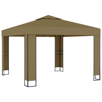 Altana z podwójnym dachem i sznurem lampek LED 3x3x2,7 m, taupe