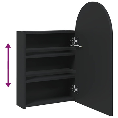 Szafka łazienkowa z lustrem i LED, łukowa, czarna, 42x13x70 cm