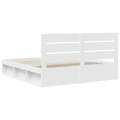 Ramka łóżka Z zagłówkiem Biały 200 x 200 cm Lite drewno sosnowe