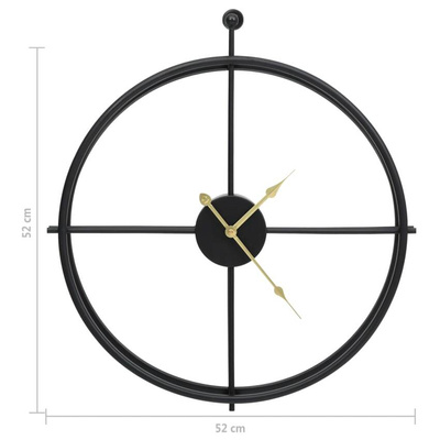 vidaXL Zegar ścienny, czarny, 52 cm, żelazo