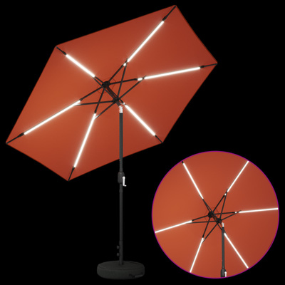 Parasol ogrodowy z oświetleniem LED i podstawą 270 x 270 cm