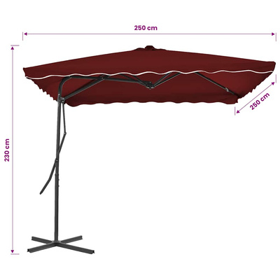 Parasol ogrodowy na stalowym słupku, bordowy, 250x250x230 cm