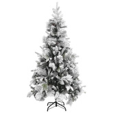 vidaXL Choinka flokowana śniegiem z szyszkami, 225 cm, PVC i PE