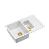 MORGAN 156 GraniteQ zlewozmywak snow white z syfonem Push To Open okrągły 1,5-komorowy z/o/ elementy złote