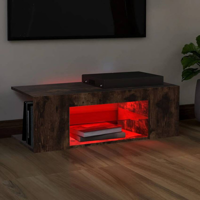 vidaXL Szafka pod TV z oświetleniem LED, przydymiony dąb, 90x39x30 cm