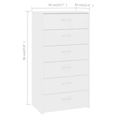 vidaXL Komoda, 6 szuflad, biała, 50x34x96 cm, materiał drewnopochodny