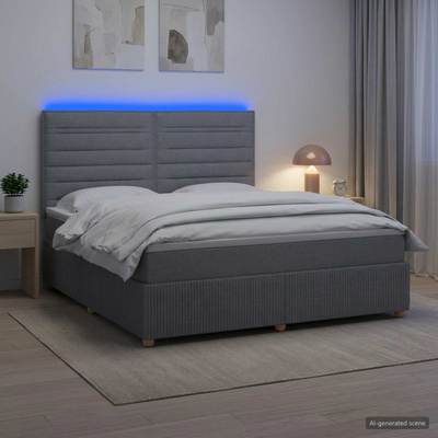 Łóżko z box spring LED z materacem jasnoszary 180 x 200 cm