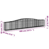 Kosze gabionowe, 9 szt, 400x30x60/80 cm, galwanizowane żelazo