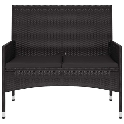 2-osobowa ławka ogrodowa z poduszkami, czarna, polirattan