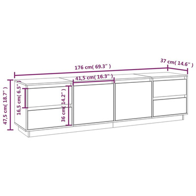 vidaXL Szafka pod TV, miodowy brąz, 176x37x47,5cm, lite drewno sosnowe