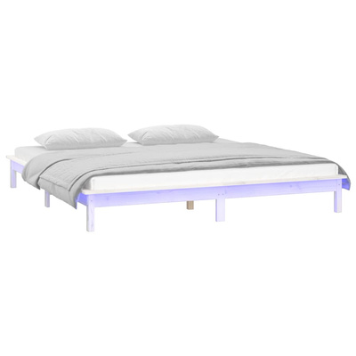 vidaXL Rama łóżka z LED, biała, 160x200 cm, lite drewno
