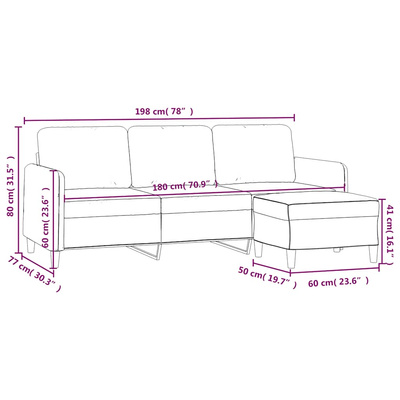 3-osobowa sofa z podnóżkiem, brązowy, 180 cm, aksamit