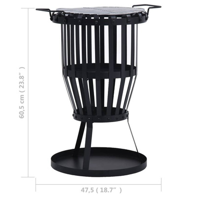 vidaXL Palenisko ogrodowe z kratką grillową, stal, 47,5 cm