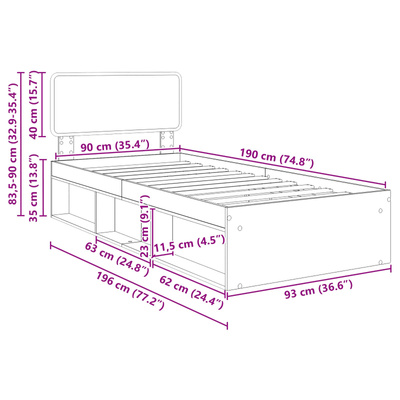 Ramka łóżka Stare drewno 90 x 190 cm Lite drewno sosnowe