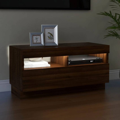 vidaXL Szafka pod TV z oświetleniem LED, brązowy dąb, 80x35x40 cm