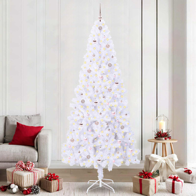 Sztuczna choinka z 300 diodami LED Biały 240 cm PVC i stal
