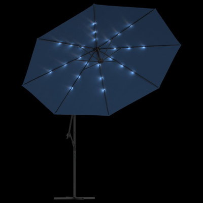 Parasol ogrodowy z LED, wiszący, niebieski, 350 cm