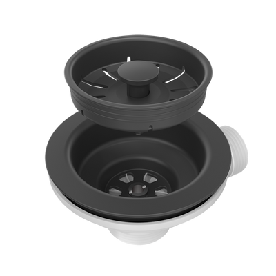 Odpływ zatyczkowy 3 1/2" z syfonem 2-komorowy Power Colour pure carbon (GRANIT-pionowy), save space (12G14PB6-P2A-BLM)