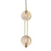 Lampa wisząca CORDEL vintage - złoty mosiądz z bursztynowymi kloszami kulkami - eleganckie oświetlenie salonu 2x G9 LED
