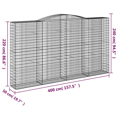 Kosze gabionowe, 5 szt, 400x50x220/240 cm, galwanizowane żelazo