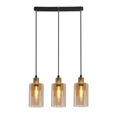 Lampa wisząca Doppio potrójna z kloszem szklana czarno-złota 3-punktowa