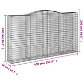 Kosze gabionowe, 5 szt, 400x50x220/240 cm, galwanizowane żelazo