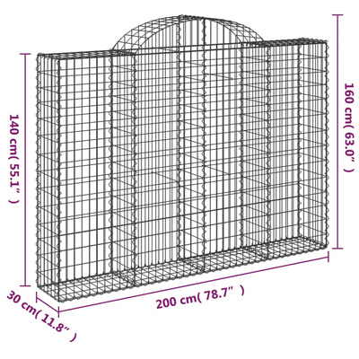 Kosze gabionowe, 12 szt, 200x30x140/160cm, galwanizowane żelazo