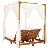 vidaXL Podwójny leżak z zasłonami i poduszkami, lite drewno akacjowe