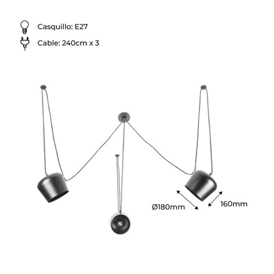 Nowoczesna Lampa Wisząca 3x?30cm Szara Abruzzo Rittoro
