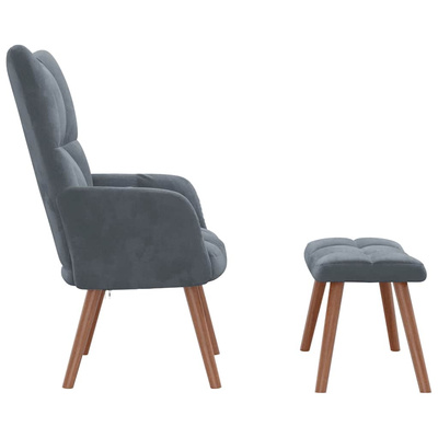 Fotel z podnóżkiem, ciemnoszary, obity aksamitem model standard