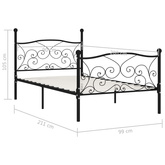 vidaXL Rama łóżka ze stelażem z listw, czarna, metalowa, 90 x 200 cm