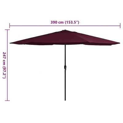 Parasol ogrodowy na metalowym słupku, 390 cm, bordowy