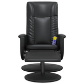 vidaXL Rozkładany fotel masujący z podnóżkiem, czarny, sztuczna skóra