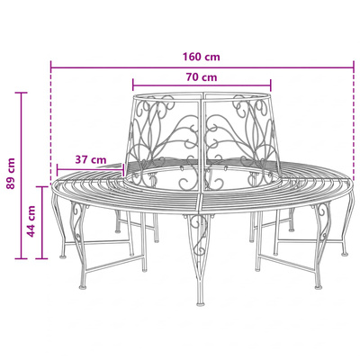 Ławka Drzewna 8 -osobowy Ø 160 x 89 cm steel Czarny Okrągły