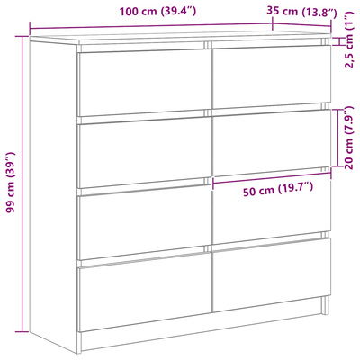 Komoda Biała 100x35x99 cm Drewno klejone