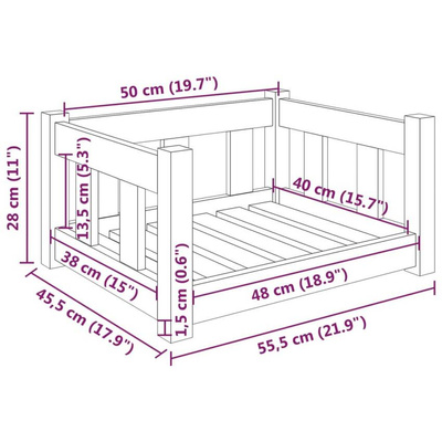 vidaXL Legowisko dla psa, 55,5x45,5x28 cm, lite drewno sosnowe model standard