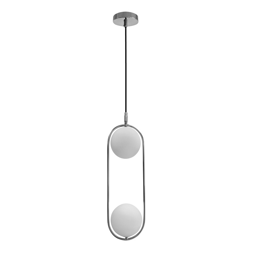 Lampa wisząca CORDEL elegancka - srebrny chromowy z mlecznymi kloszami kulkami - nowoczesne oświetlenie salonu 2x G9 LED