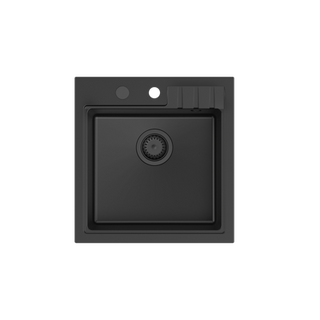 PETER 110 GraniteQ zlewozmywak granitowy pure carbon 1-komorowy z/o (50x52x20) z syfonem pure carbon