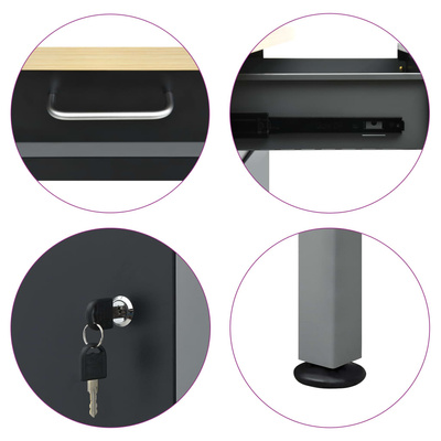 Stół roboczy, czarny, 160 x 60 x 85 cm, stal