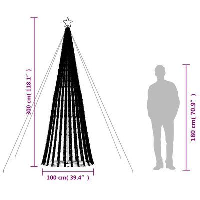 vidaXL Stożkowa choinka z lampek, 688 zimnych białych LED, 300 cm