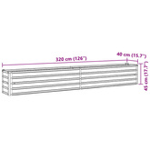 Podwyższona donica z galwanizowanej stali 320x40x45 cm, brązowa