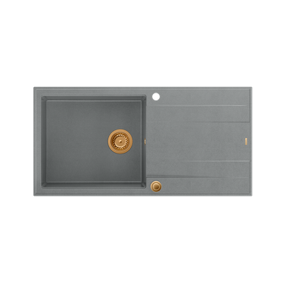 EVAN 146 XL GraniteQ zlewozmywak z syfonem Push 2 Open 1-komorowy z/o (1000x500x210; kom. 420x480) silver stone / elementy miedziane